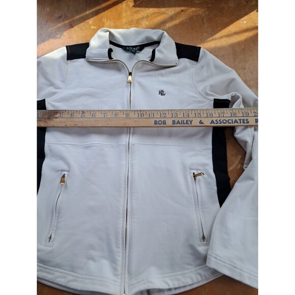 Ralph Lauren Womens Zip Up Performance Sweater White Black Logo Sporty Medium - Picture 6 of 9